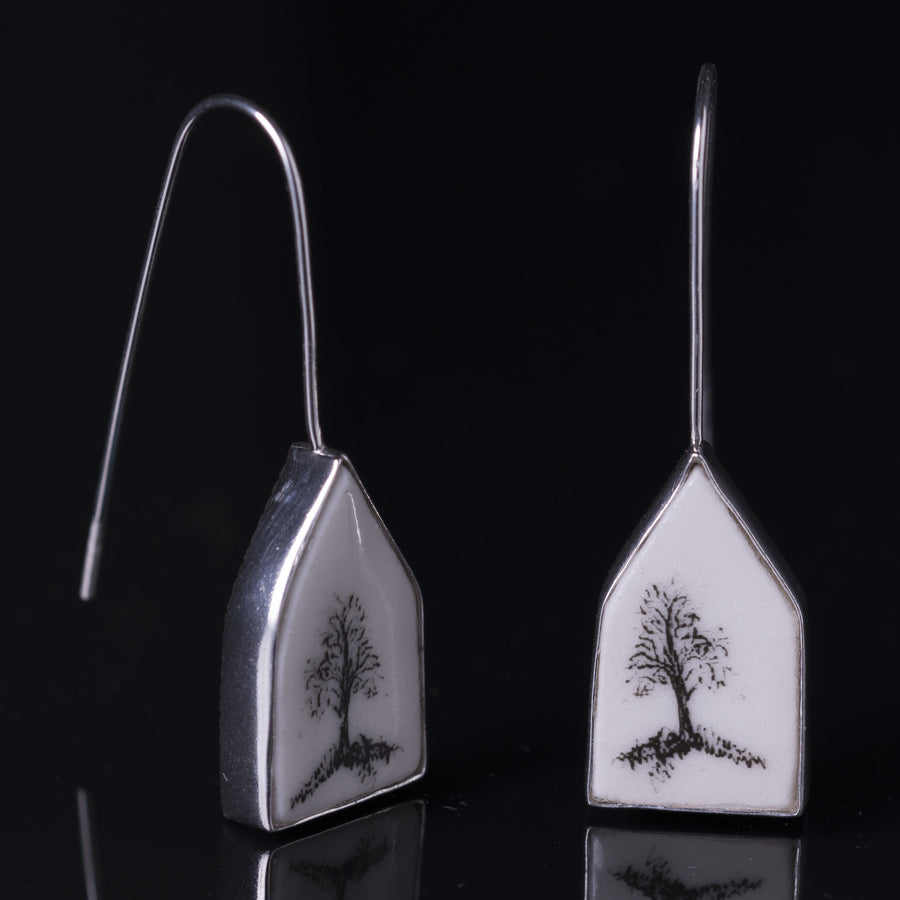 Single Tree House Earrings with Bezel