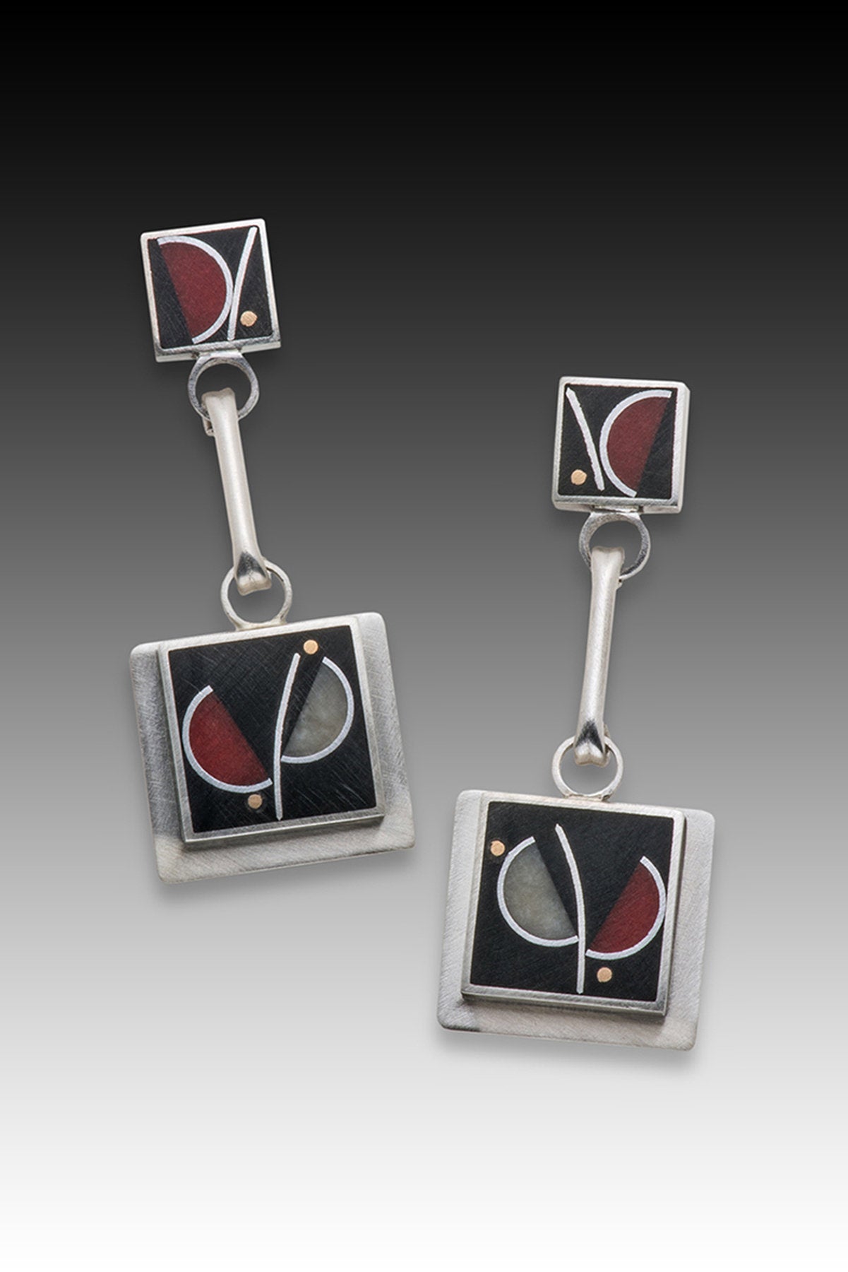 Two Square Red Flower Earring