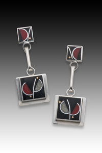 Two Square Red Flower Earring