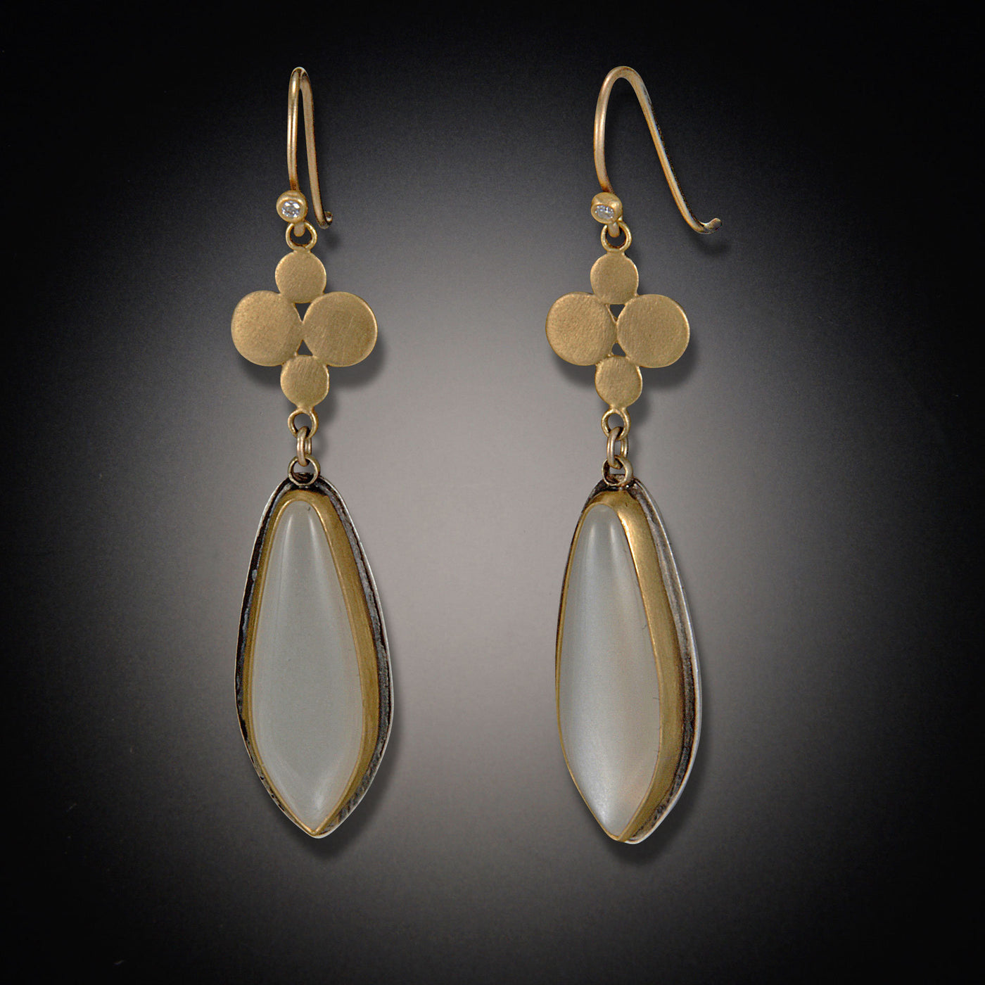 Gold Medium Multidisc Earrings with Moonstone Drops