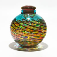Optic Rib Lidded Urn in Candy with Salmon