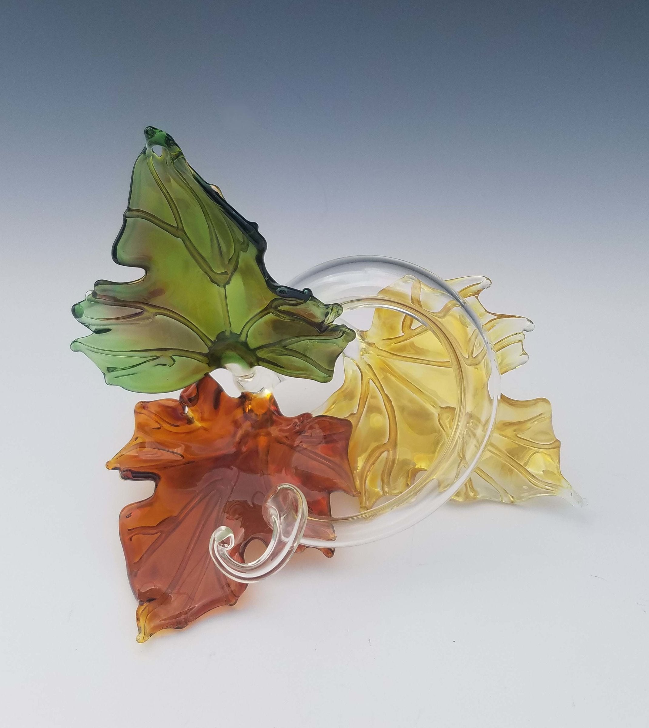 Trio Glass Leaf Sculpture in Multi