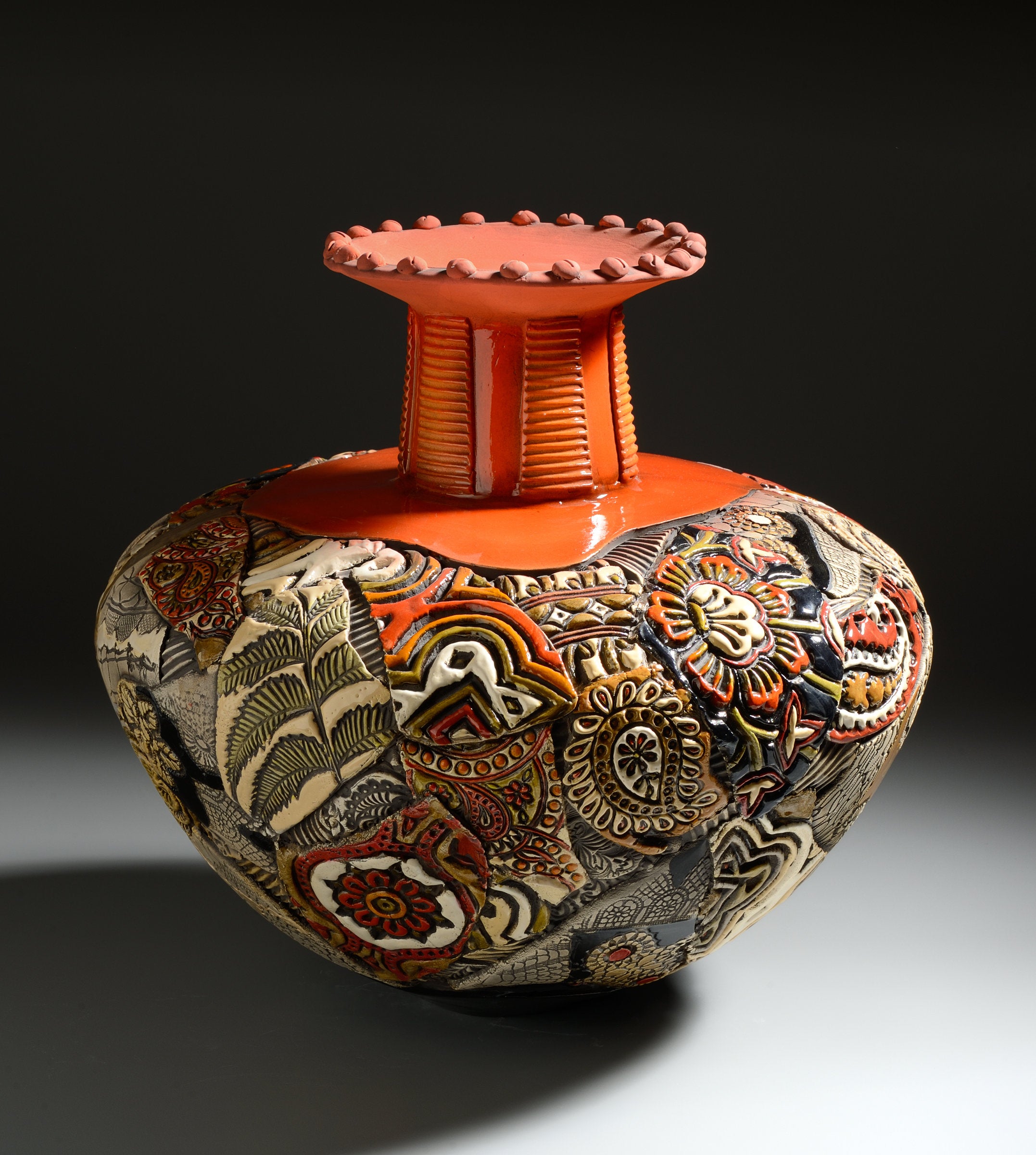 Extra Large Fluted Vessel in Oranges