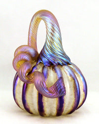 Miniature White Pumpkin with Gold Stripes