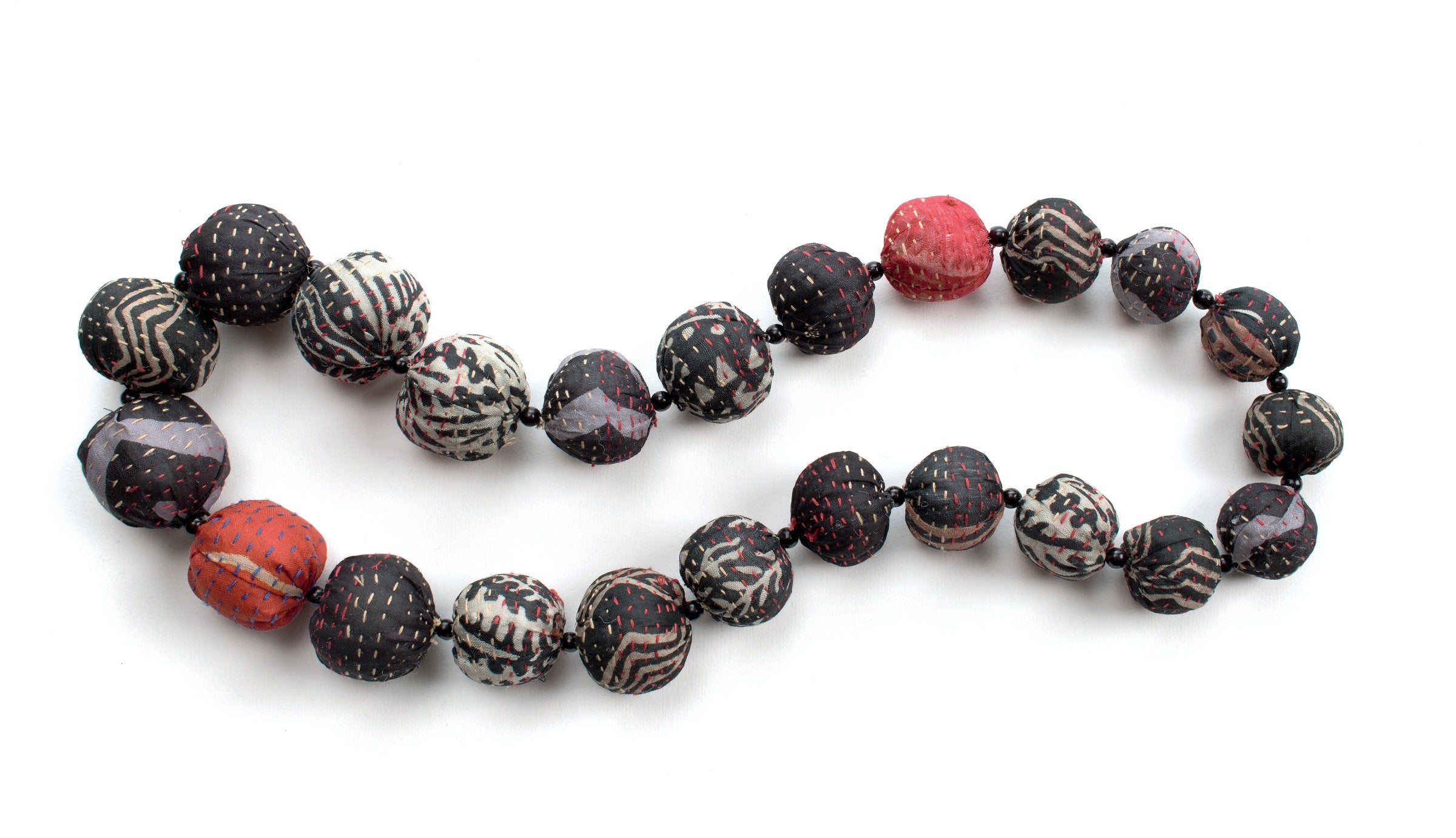 Monotone and Red Kantha Necklace