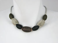 Large Oval Mesh Bead Necklace in Rhodium, Brass, Black & Copper Finish