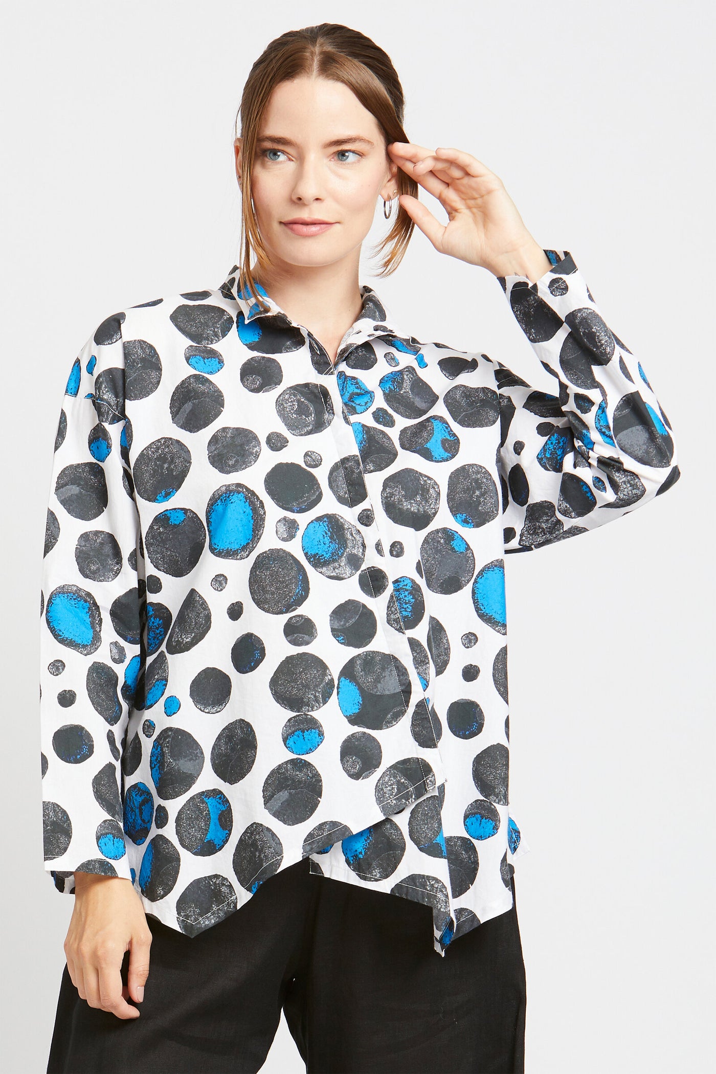 White with Black and Blue Multi