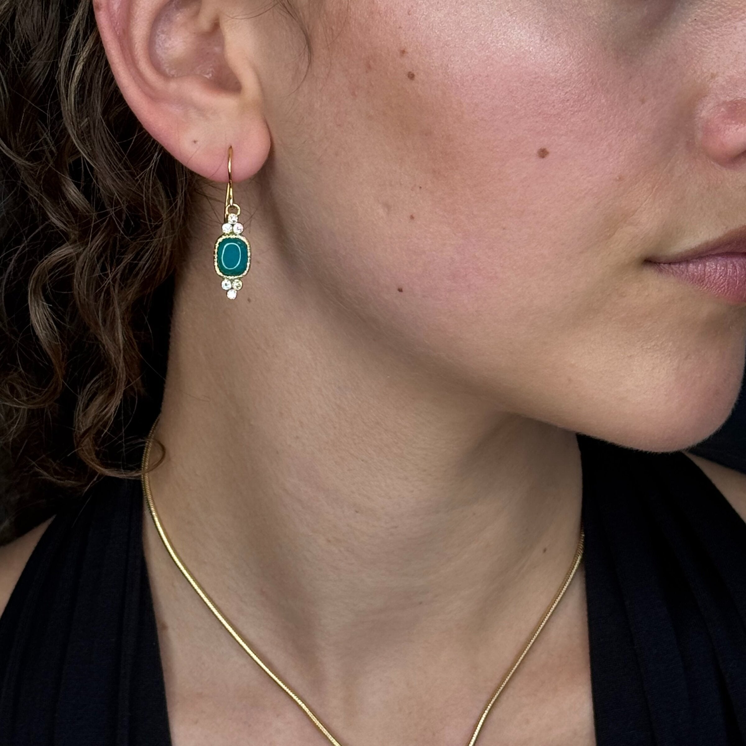 14k Gold, Gem Silica & Diamond Earrings