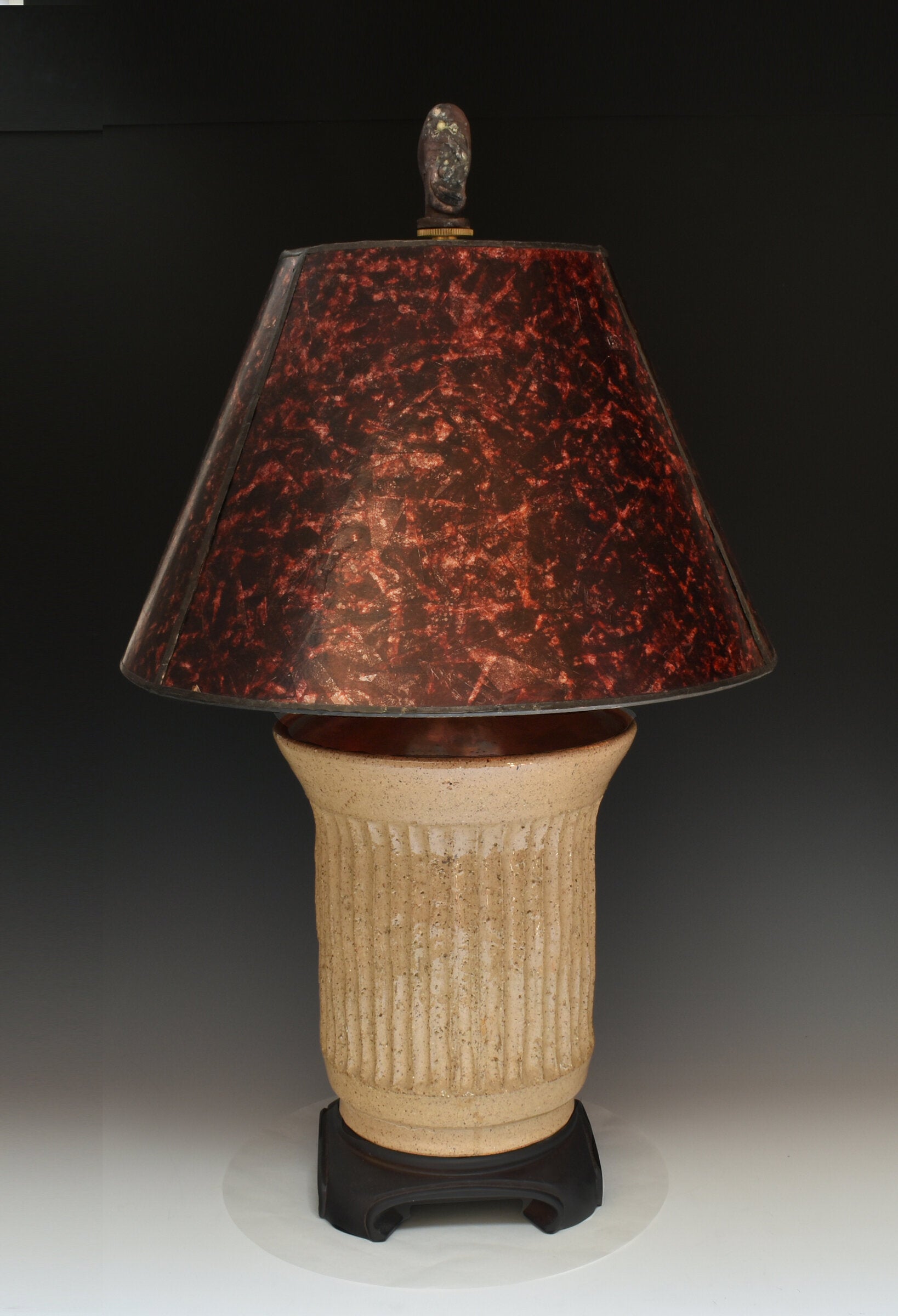 Stoneware and Mahogany Table Lamp with Mica Shade 2