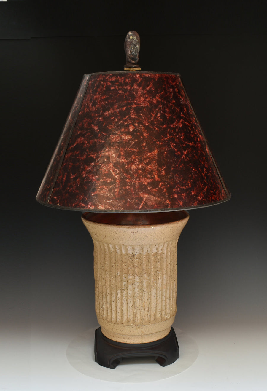 Stoneware and Mahogany Table Lamp with Mica Shade 2