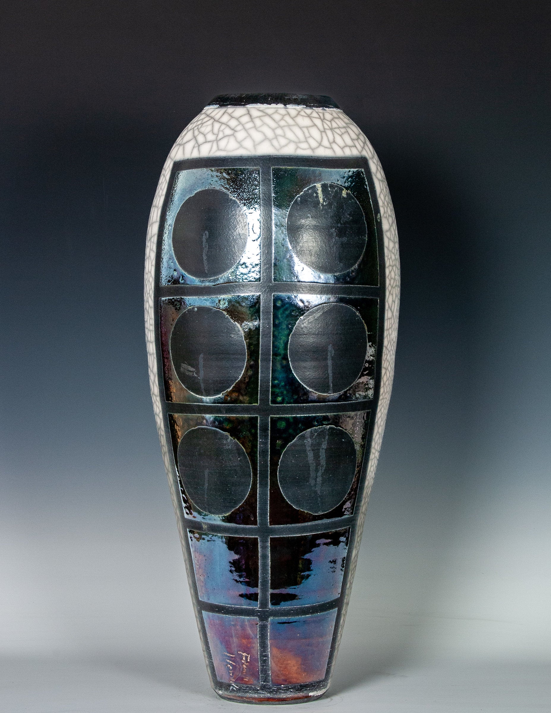 Raku Vessel with Round Ladder Motif