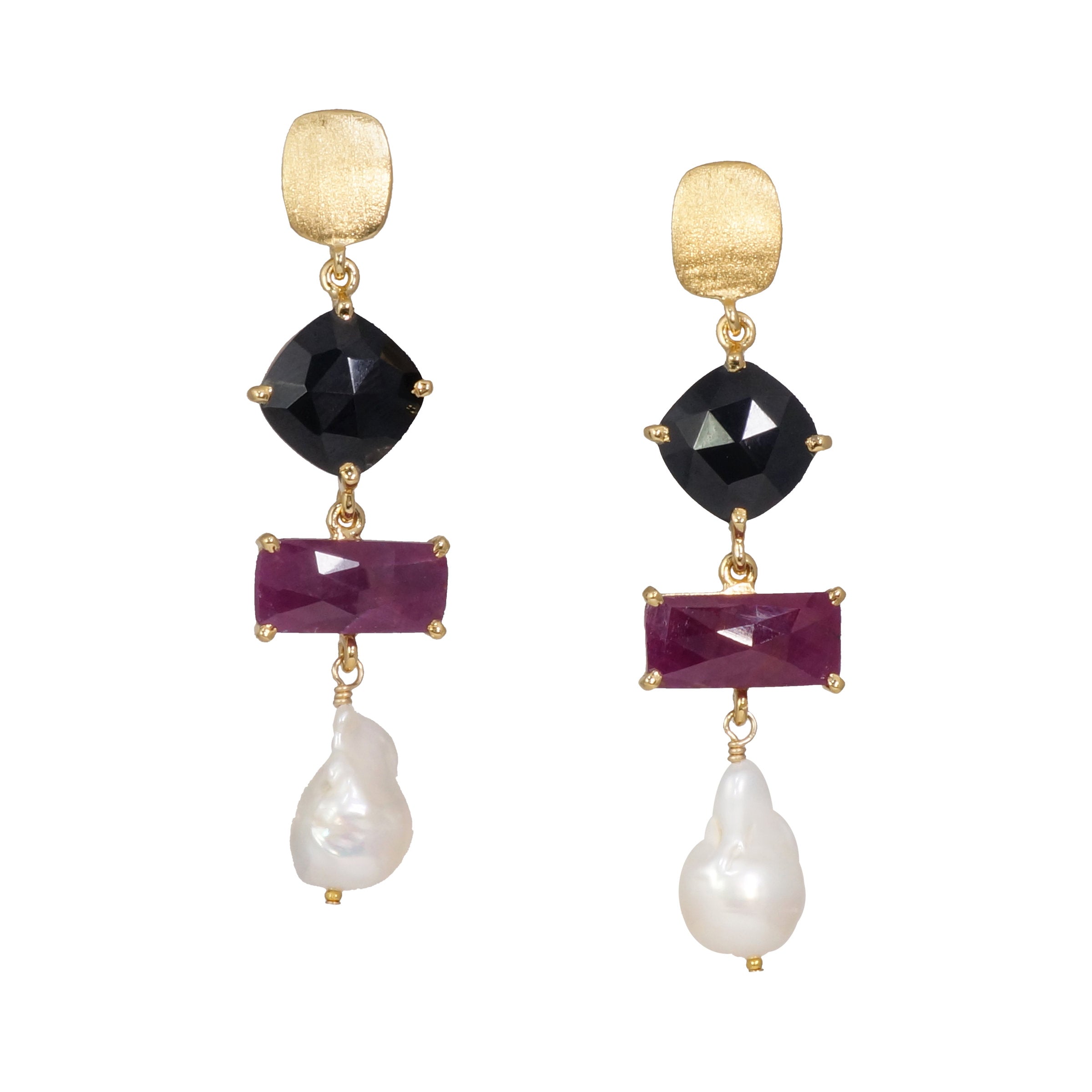 Spinel, Ruby & Pearl Earrings