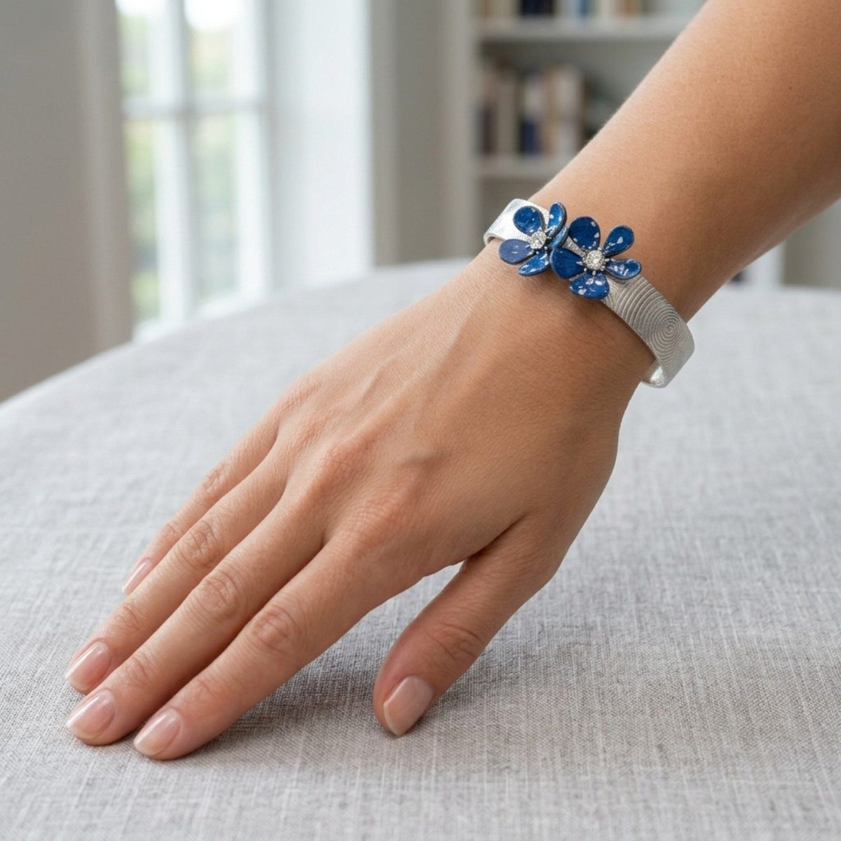 Cobalt Blue Floral Cluster Cuff