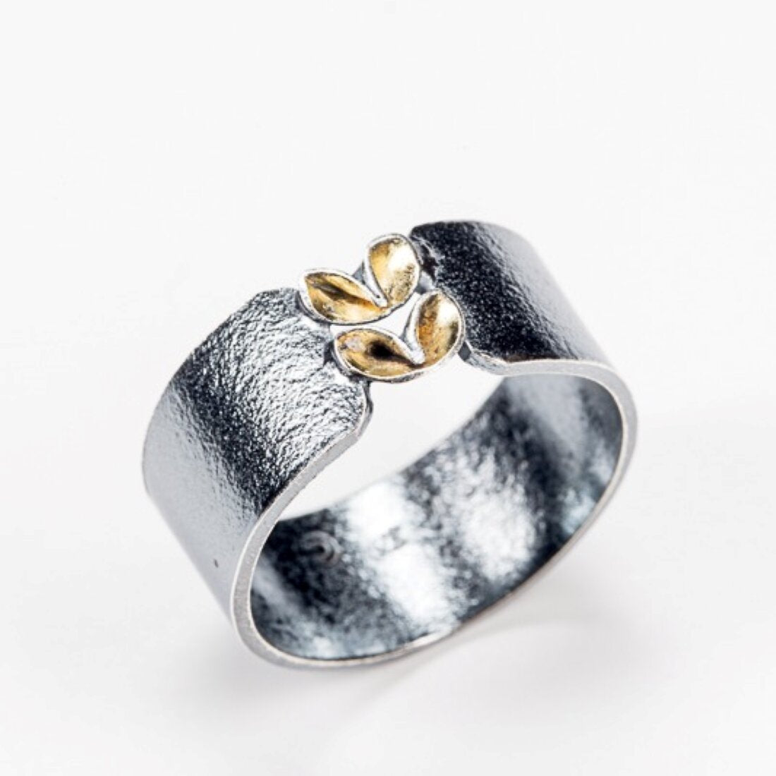 Folded Two Gold Leaf Silver Ring