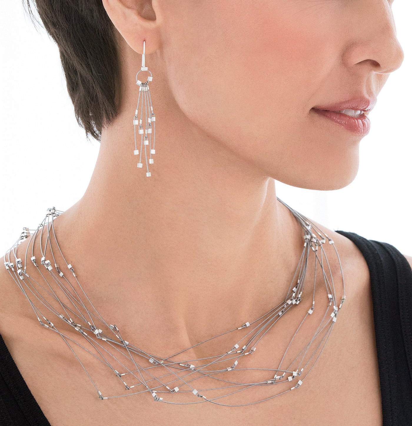 18" Steel shown with line segment earrings