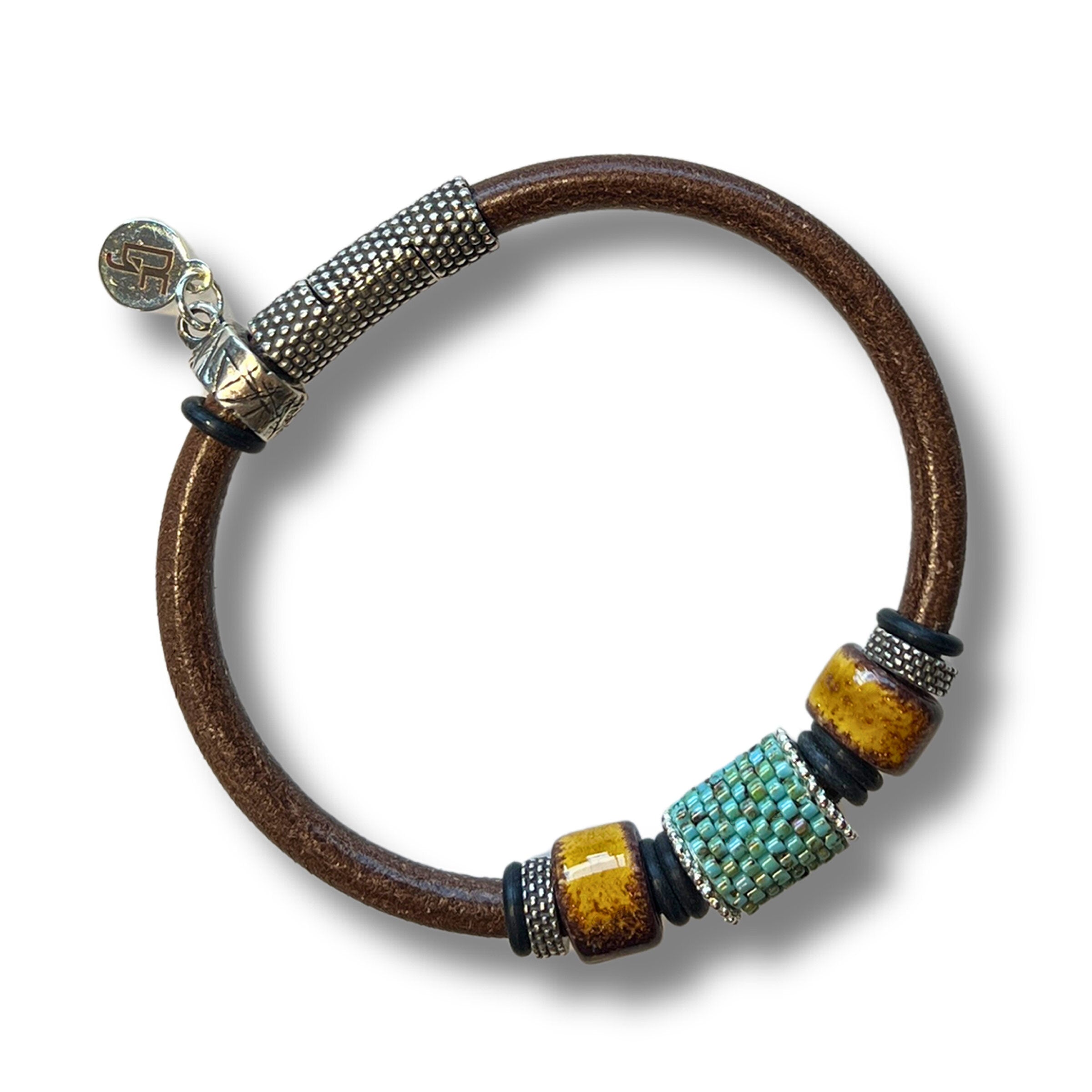 Turquoise, Brown Leather