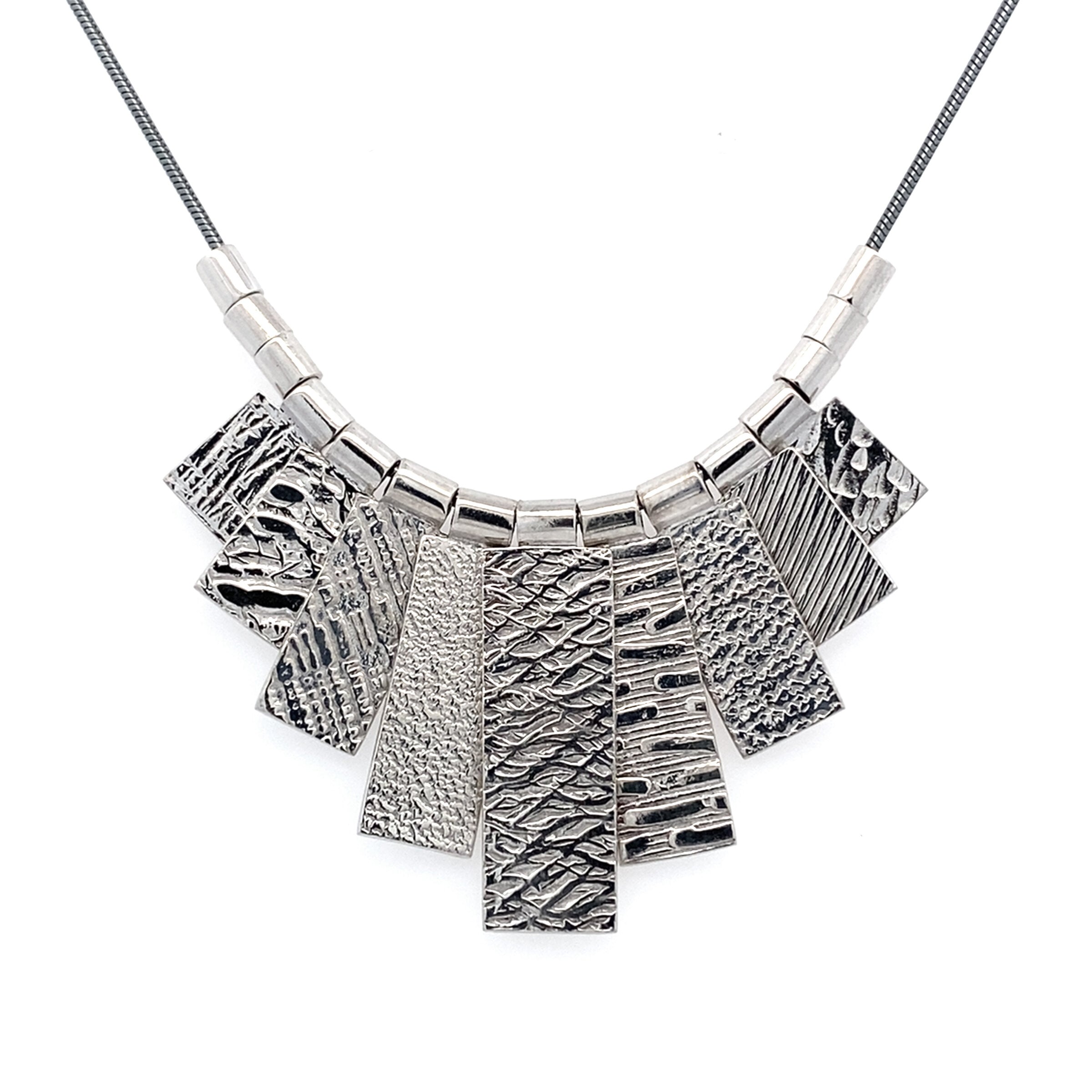 White Rhodium Nine Tab Necklace