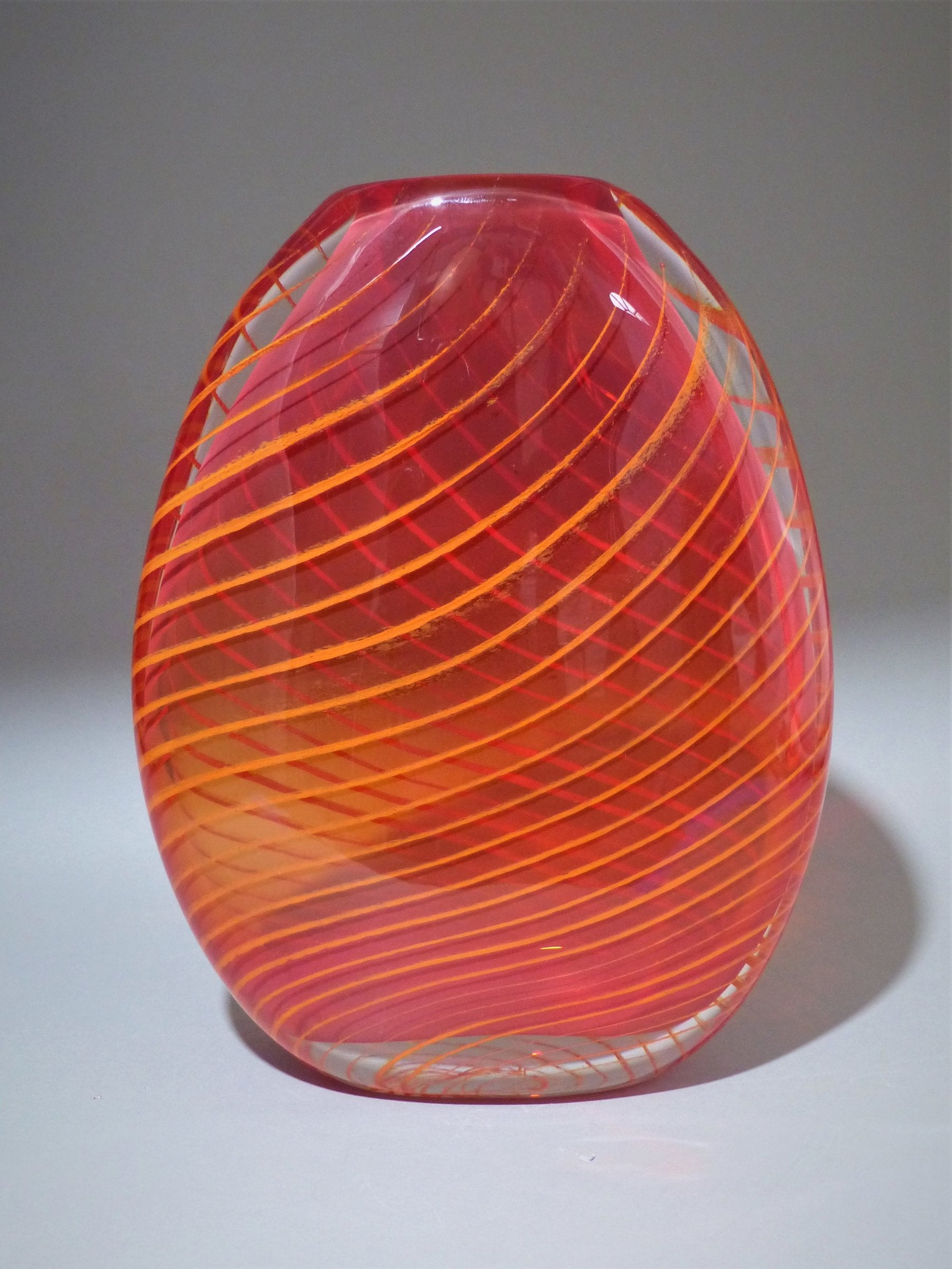 Red Flattened Optic Twist Vase with Orange Twist