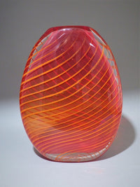 Red Flattened Optic Twist Vase with Orange Twist