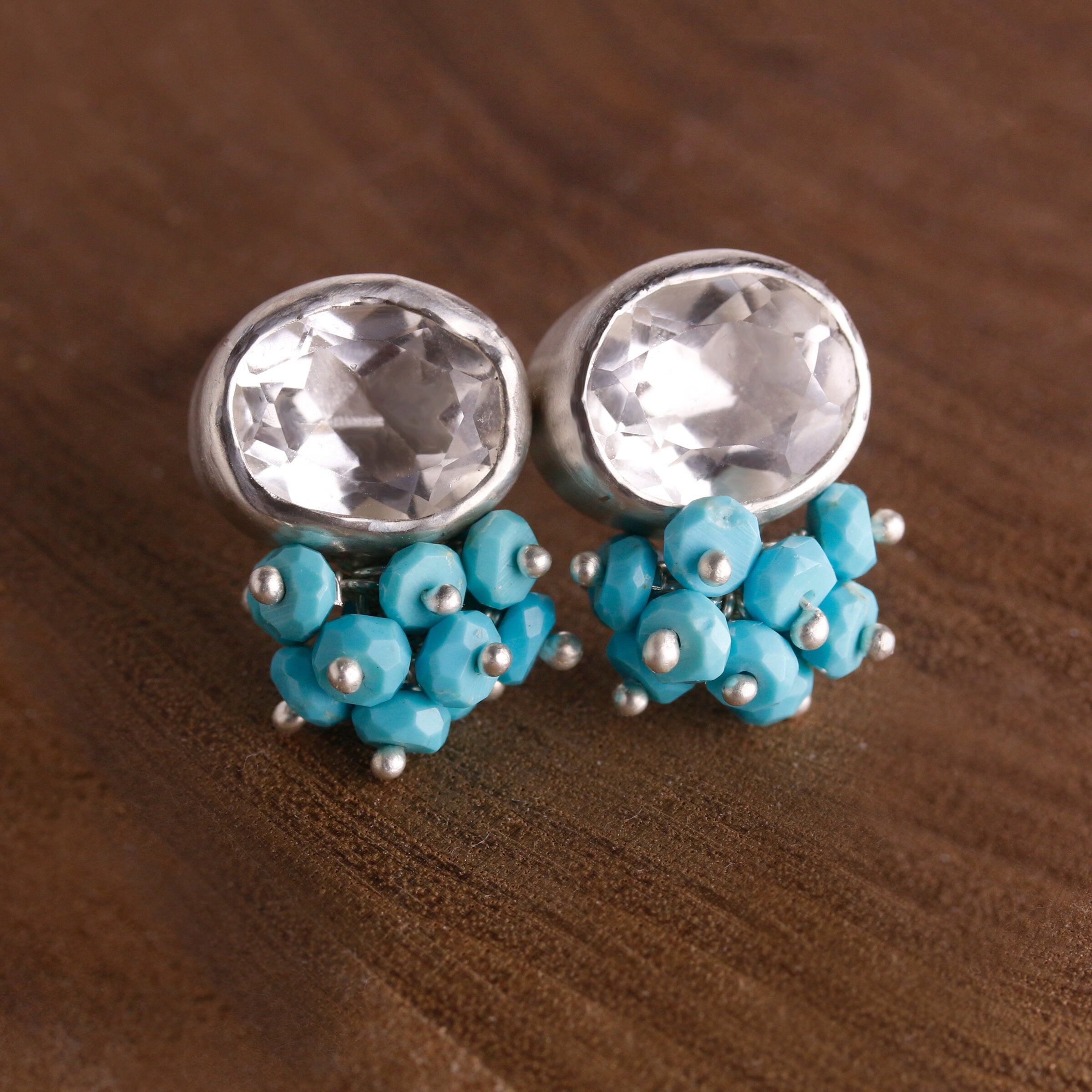Faceted Crystal & Turquoise Clusters Earrings