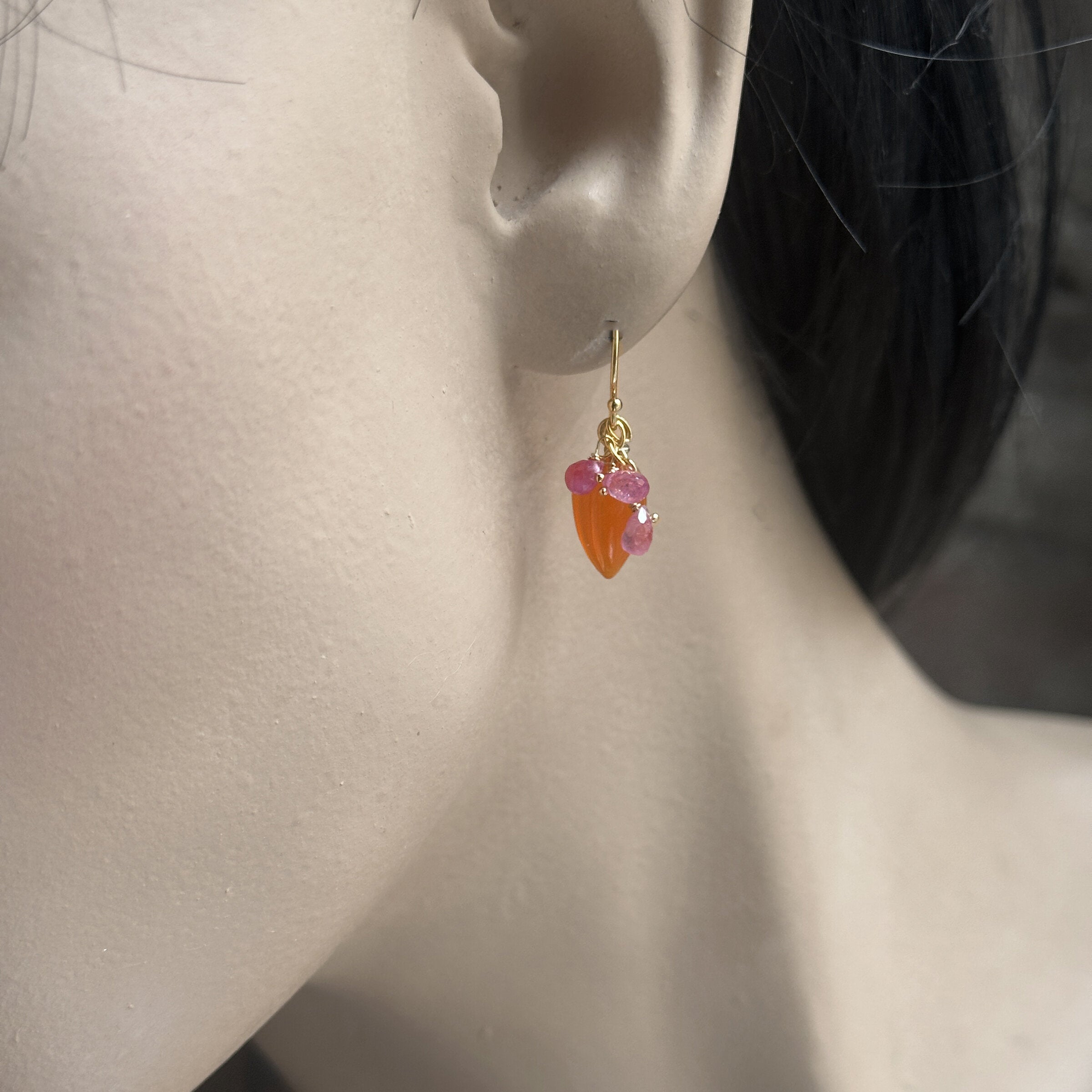 Carved Carnelian & Pink Sapphire Earrings