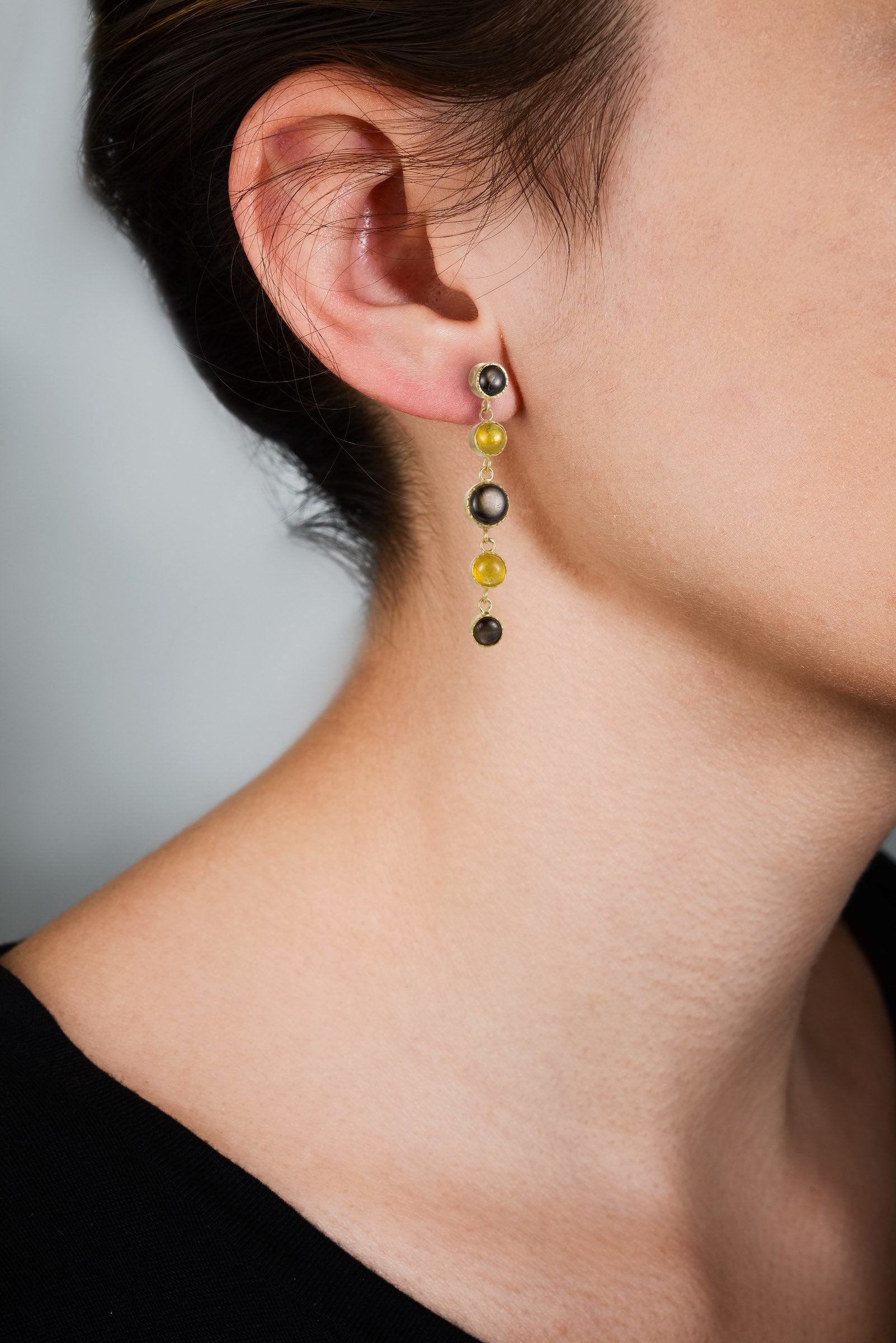 Yellow & Black Sapphire Earrings