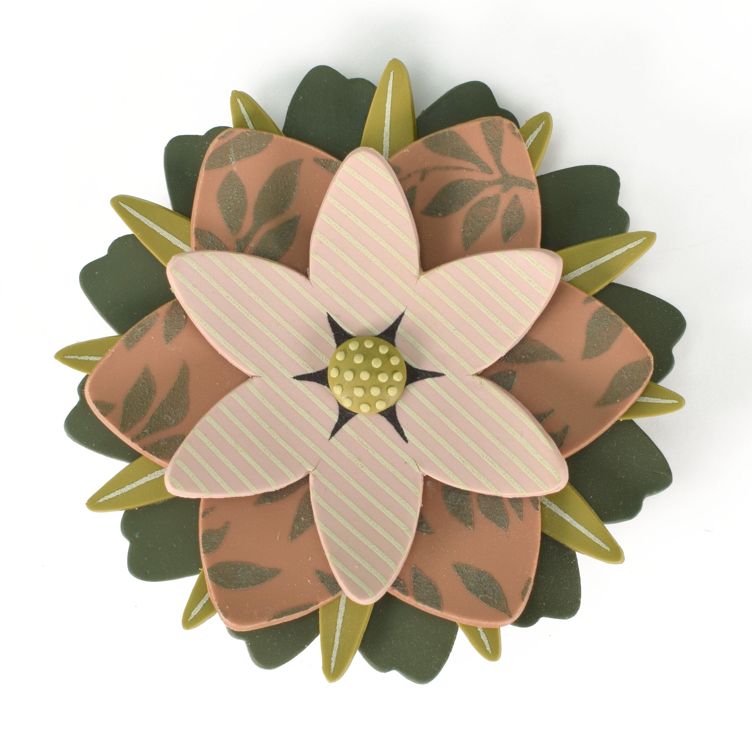 Peach & Olive Flower Brooch