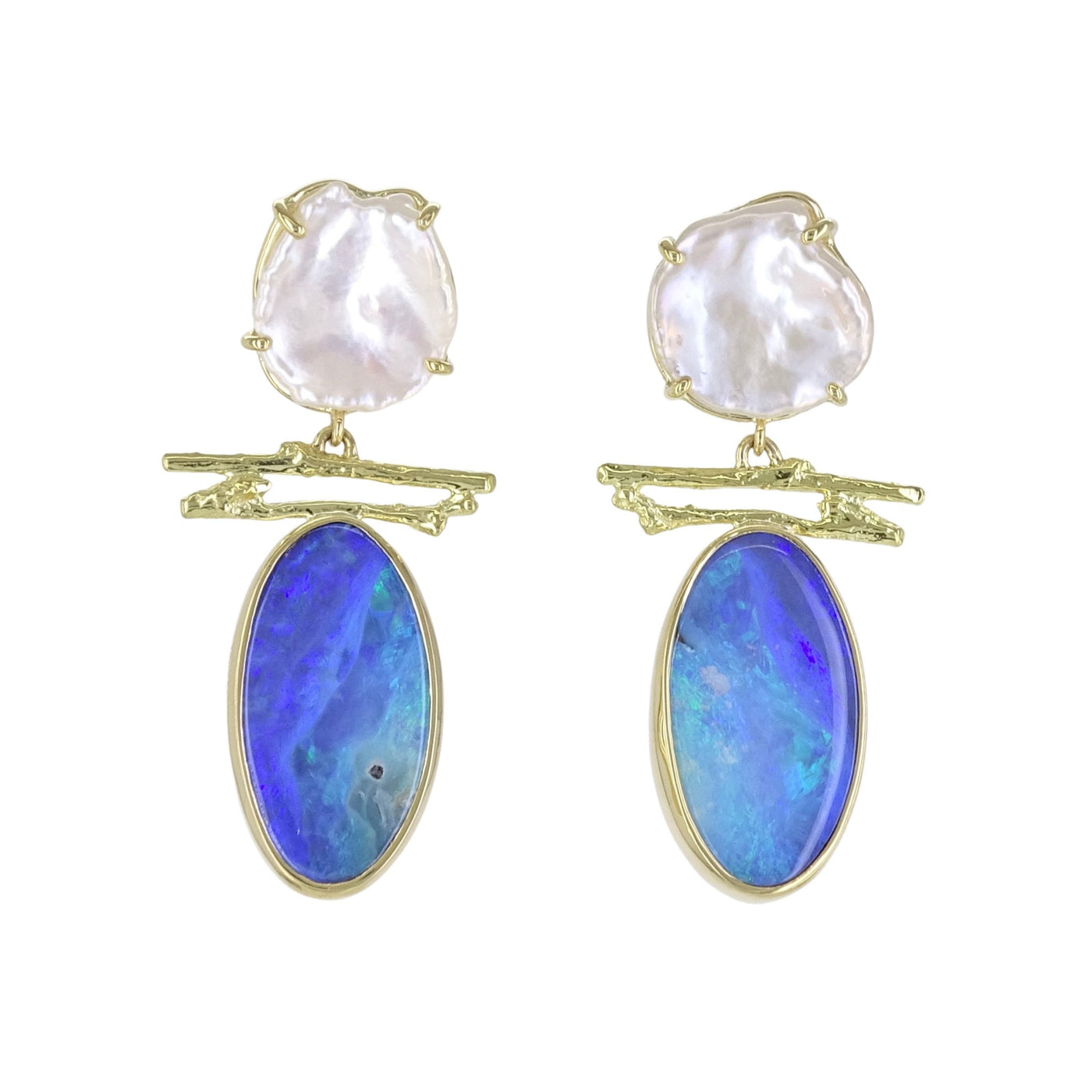 Keshi Pearl and Boulder Opal Earrings