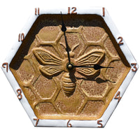 Hexagon Honeycomb Bee Wall Clock in Terra Cotta, Yellow & White