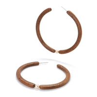 Walnut & Pearl Hoop Earrings