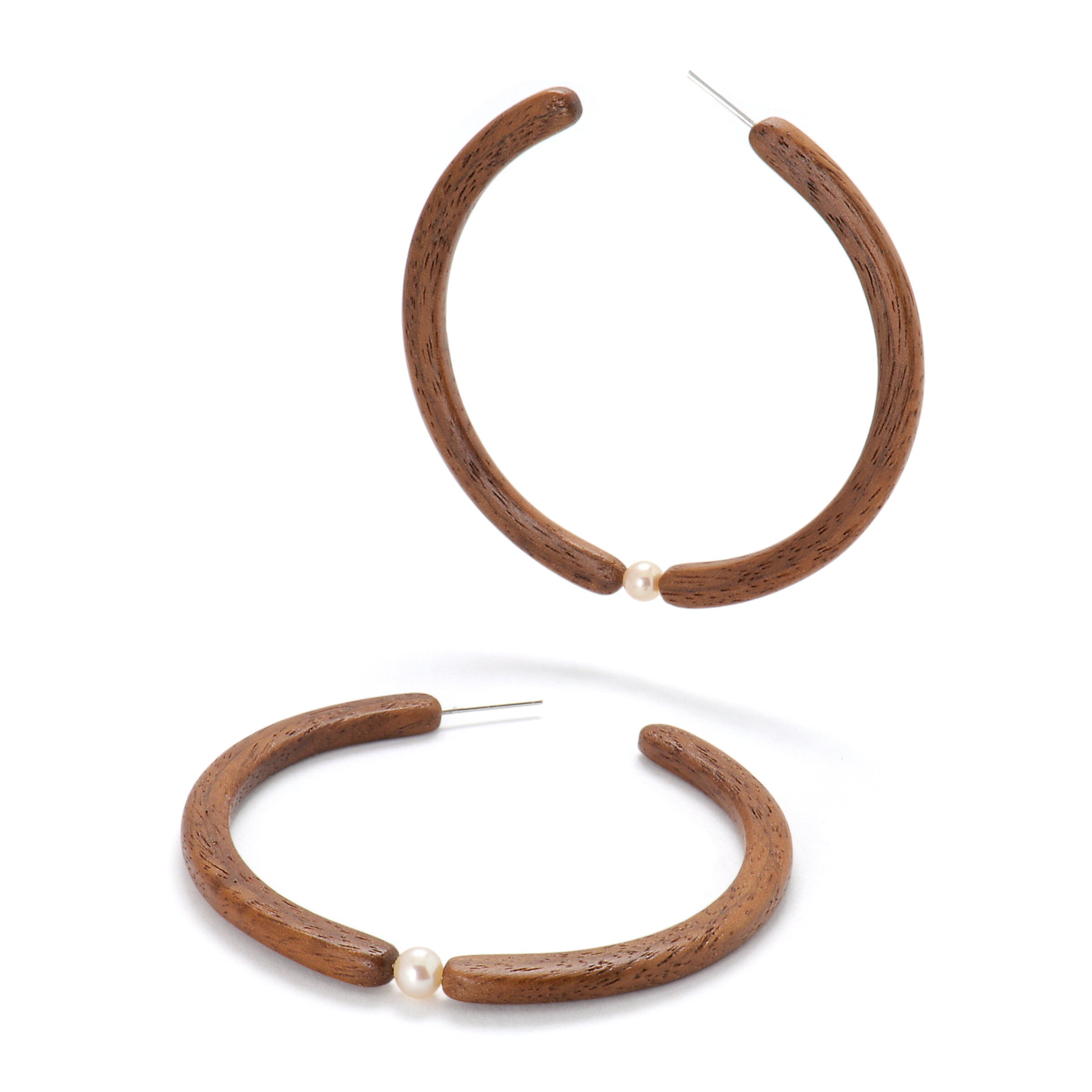 Walnut & Pearl Hoop Earrings
