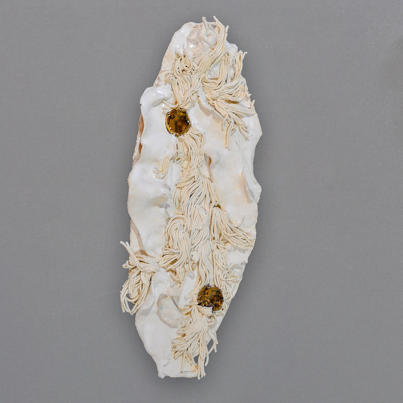 White Wall glazed Ceramic Sculpture with Gold Accents