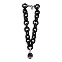 Black Rubber Necklace with Purple Amethyst
