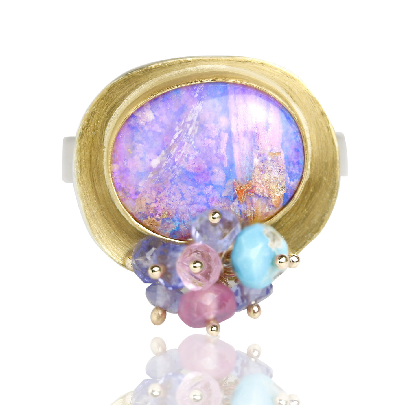 Lilac Crystal Boulder Opal Ring with Multi Cluster