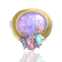 Lilac Crystal Boulder Opal Ring with Multi Cluster