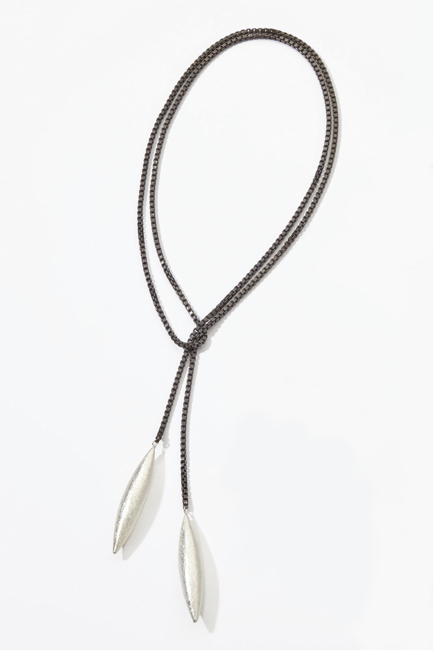 Blackened Lariat with Large Silver Drops
