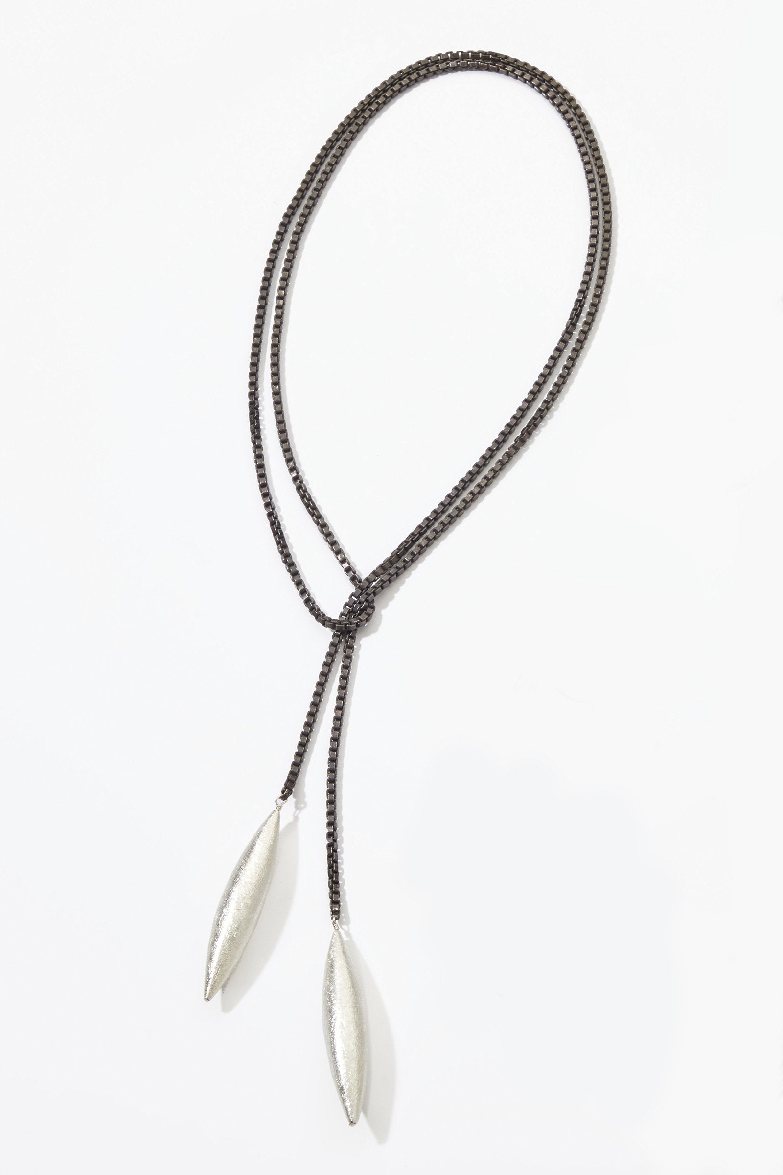Blackened Lariat with Large Silver Drops
