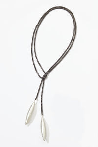 Blackened Lariat with Large Silver Drops