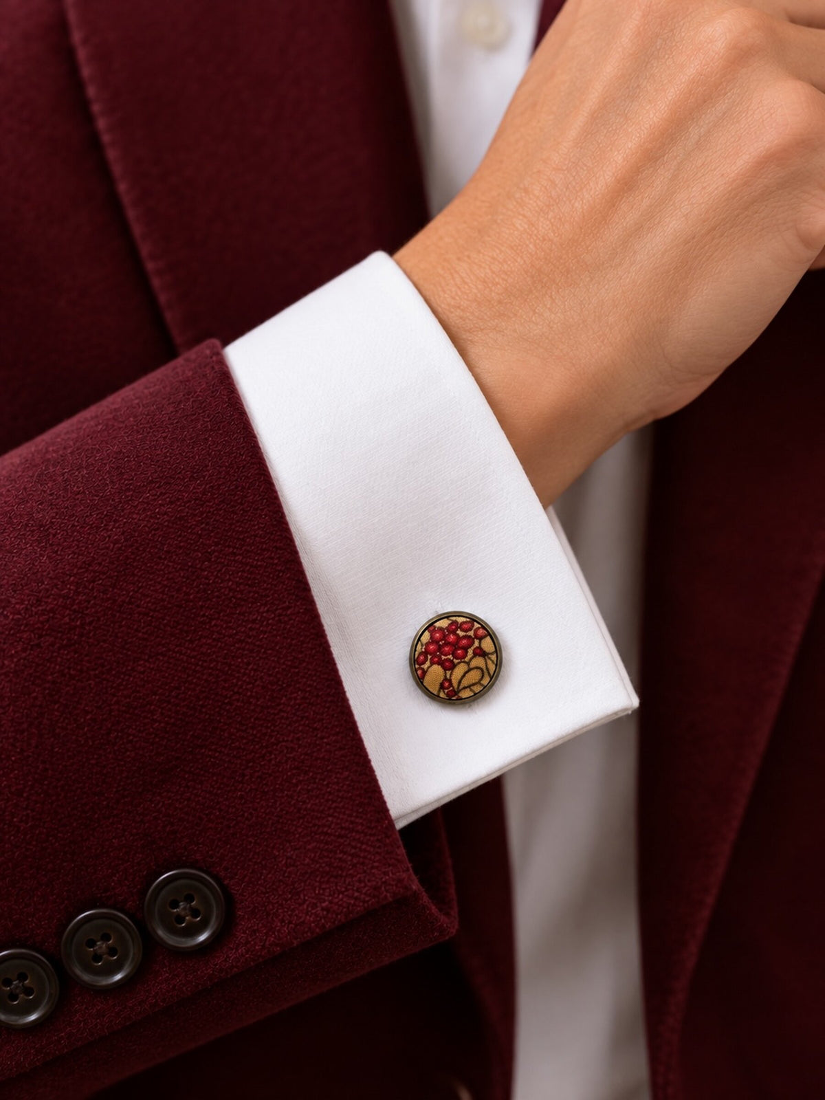Crimson & Gold Vintage Silk Cuff Links