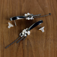 Druzy Agate & Trailing Pearls Earrings