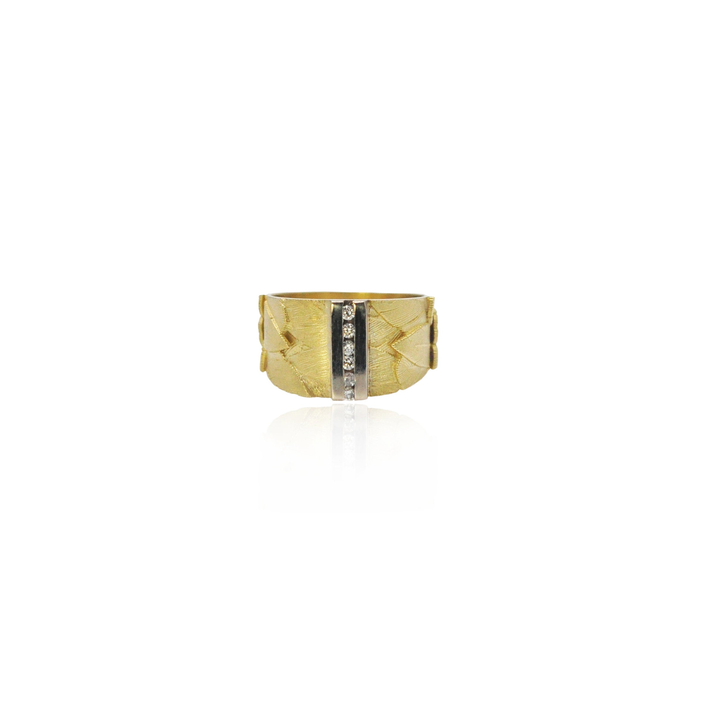 Gold Feather Channel Ring with Diamonds