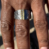 Oxidized Silver Channel Set Diamond Feather Ring