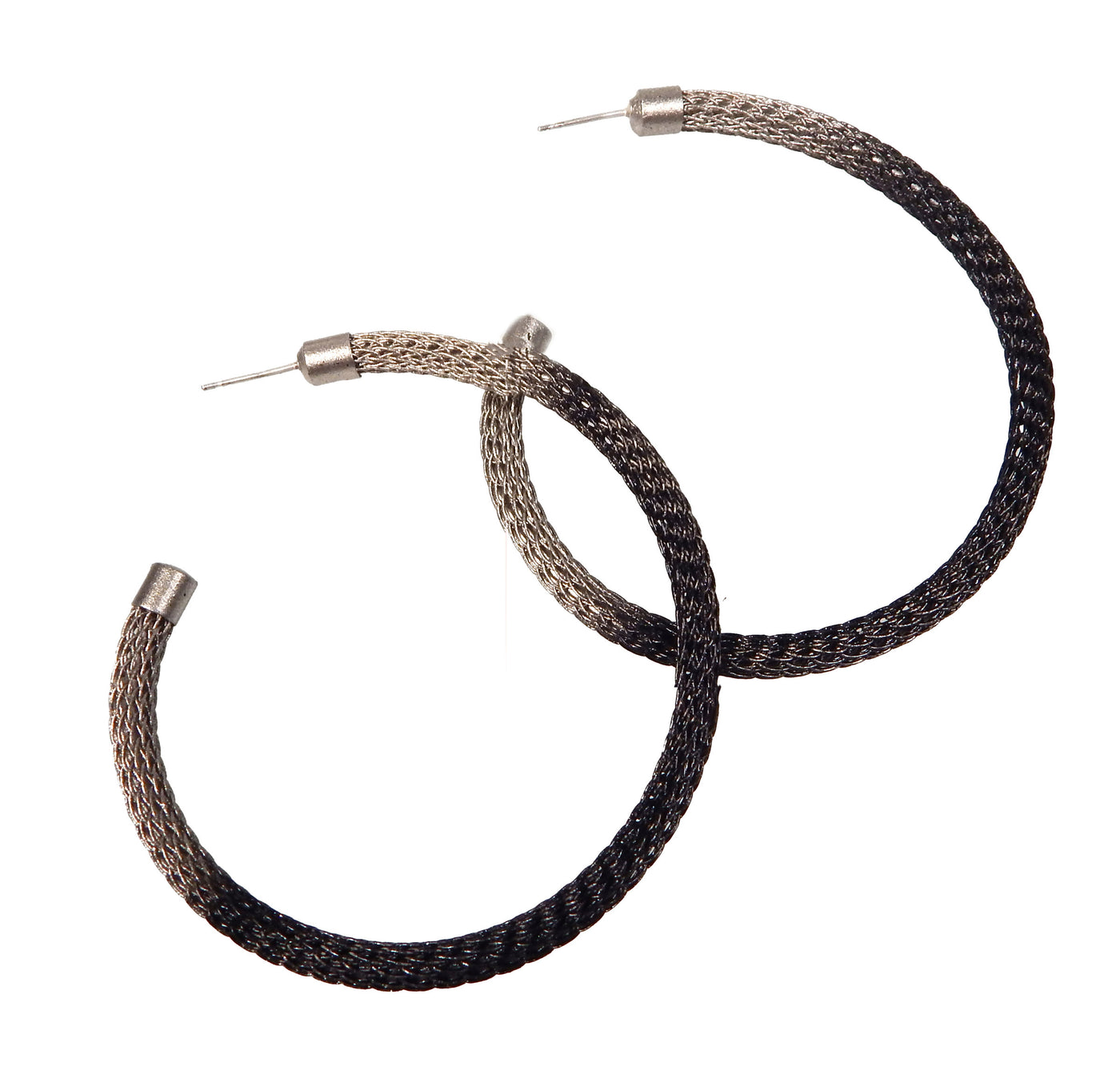 Thin Wireknit Hoop Earring in Silver with Black