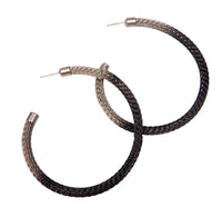 Thin Wireknit Hoop Earring in Silver with Black