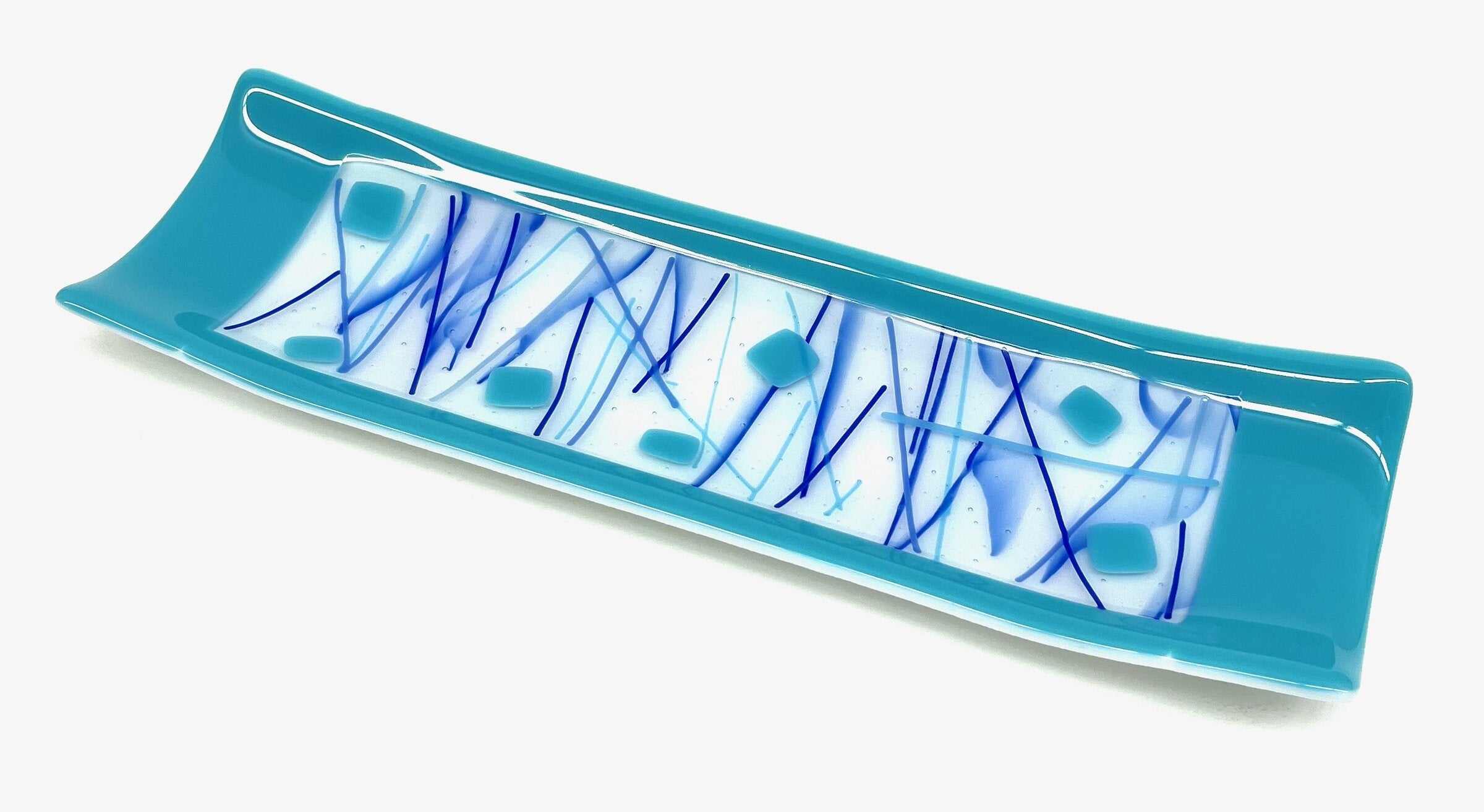 Turquoise and Blue Squares and Lines Tray