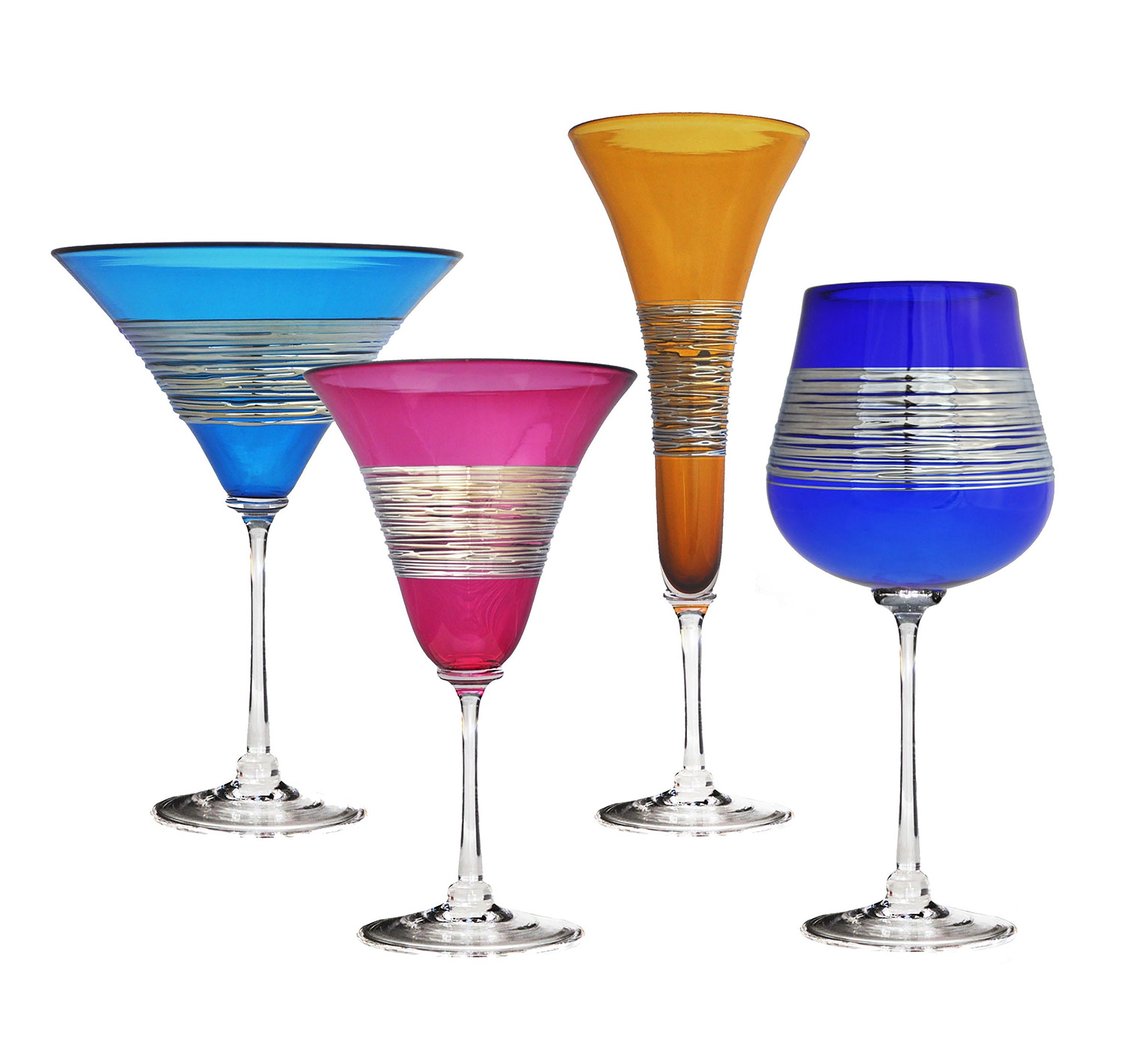 turquoise (far left), Martini Glass, White Wine Glass, Flute Glass, Wine Glass