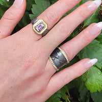 Wide Feather Ring with Diamond Edges