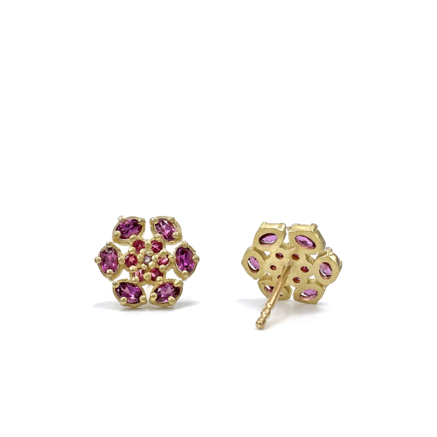 Bloom Stud Earrings with Rubellite, Tourmaline, and Rhodolite Garnet