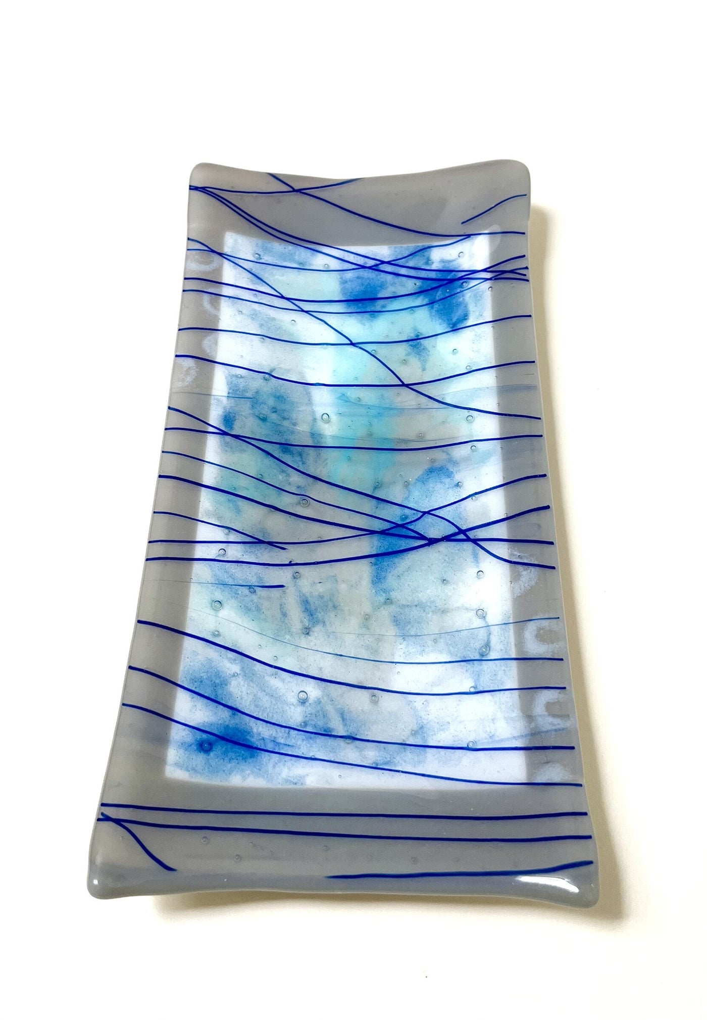Grey Edged Dish with Blue Lines