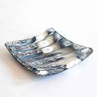 Cream, Blue and Black Sculptural Glass Dish - Onward Series